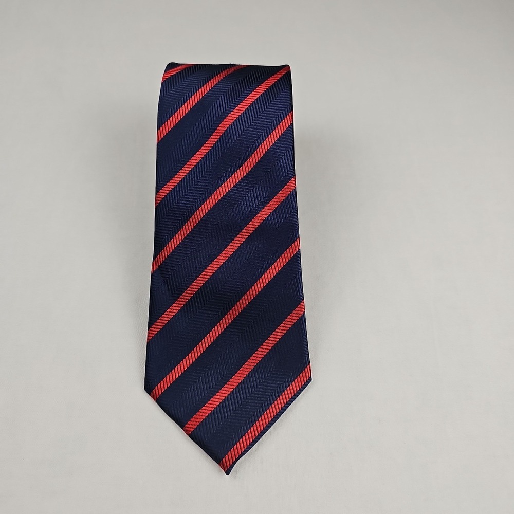 Men's Necktie Tie Classic Striped Red Blue 100% Silk Hand Made Preppy